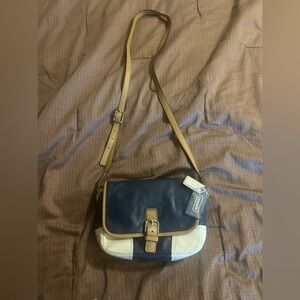 COACH 2014 Hadley Tricolor Colorblock blue tan & white leather crossbody